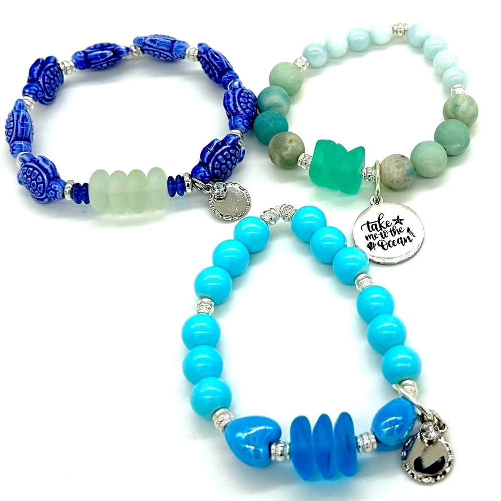 3 Artisan Created Beach Glass Bracelets